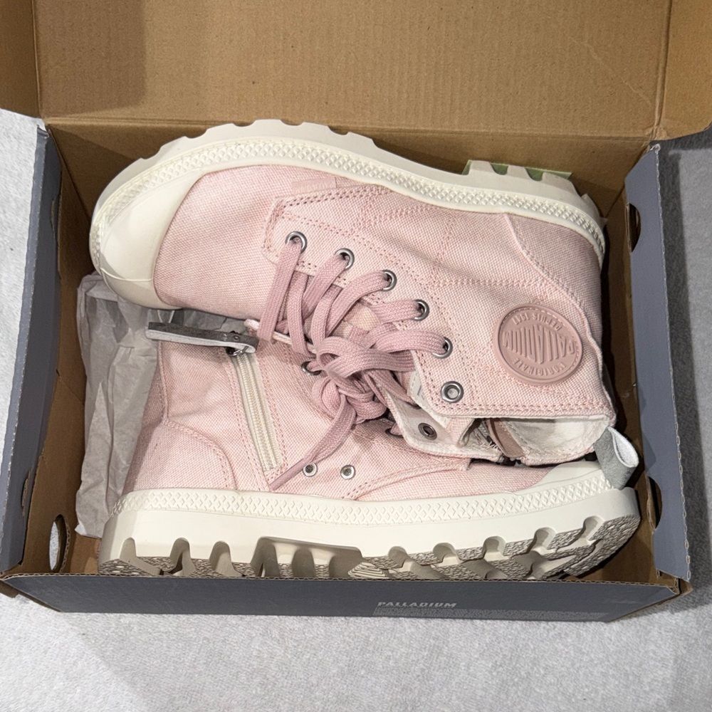 Palladium Pale Pink Canvas High-Top Boots with White Lug Sole